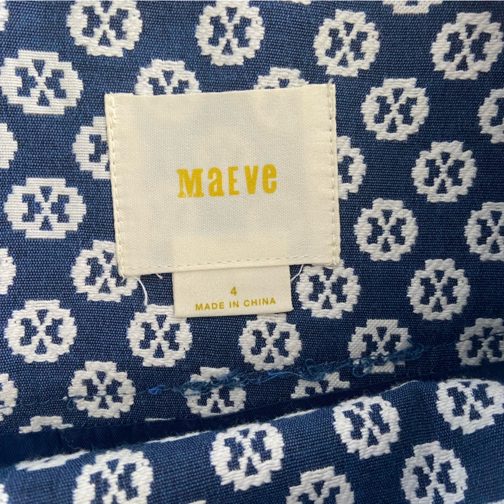 MAEVE Anthropologie Blue White Pleated Mini Skirt Size 4 Coastal Preppy EUC - Picture 4 of 7